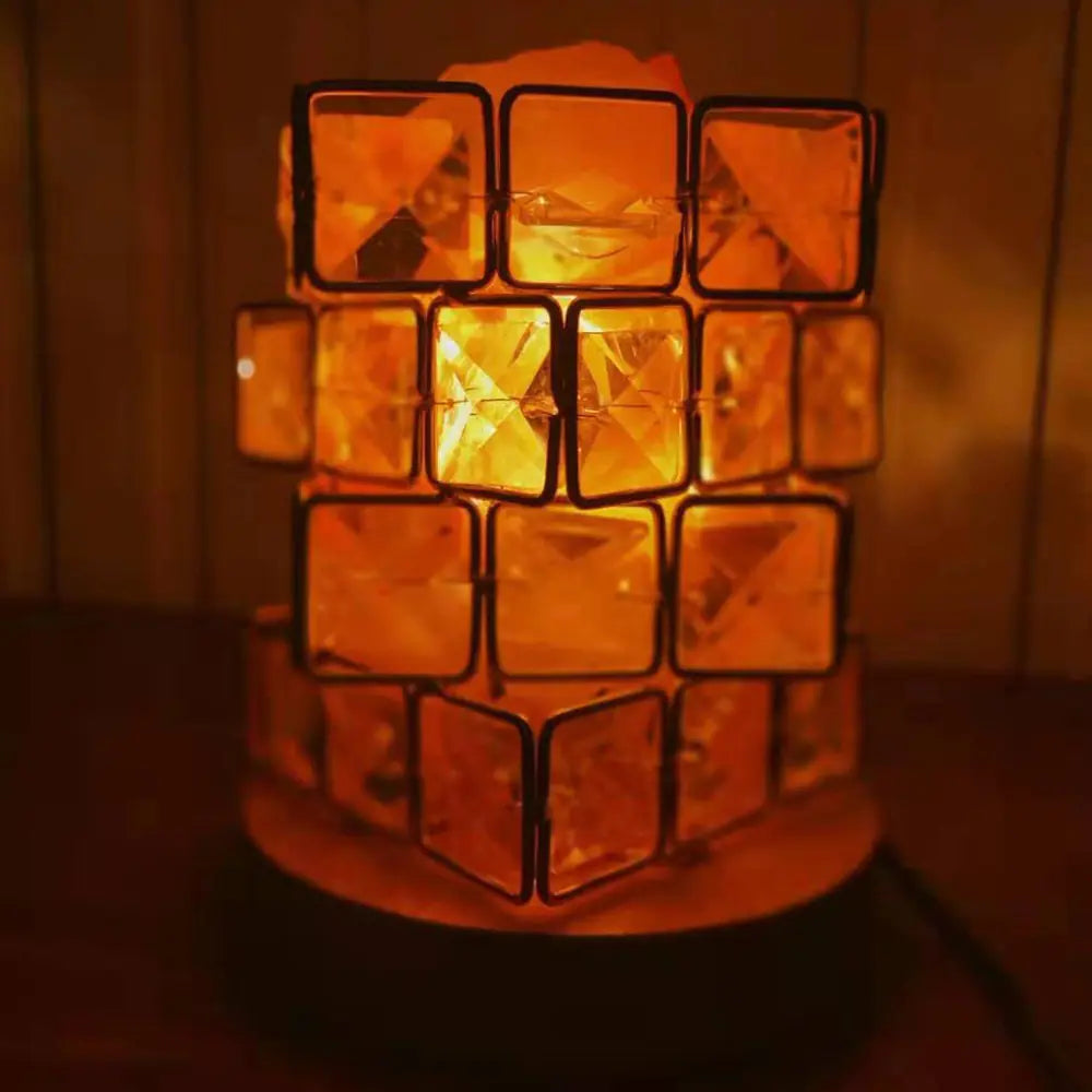 Himalayan Crystal Salt Lamp with Iron Cube Design
